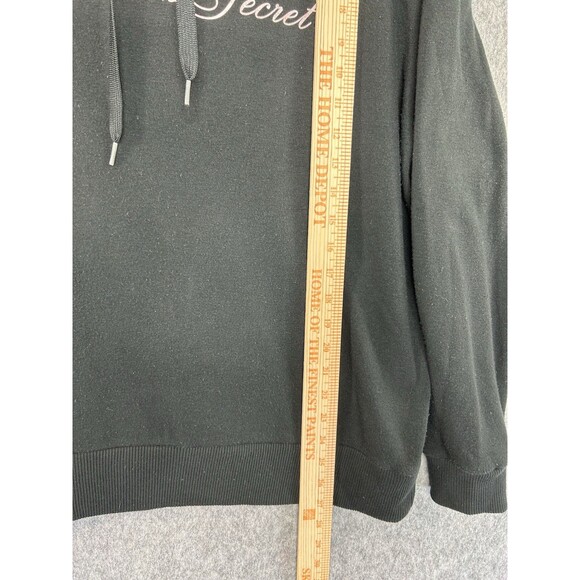 Victoria's Secret Women Sweatshirt Large Black Hoodie Cropped Logo Fleece - Picture 5 of 9